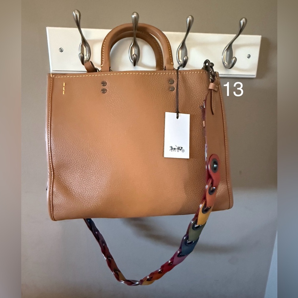 Coach Brown Leather Satchel with Multicolor Strap